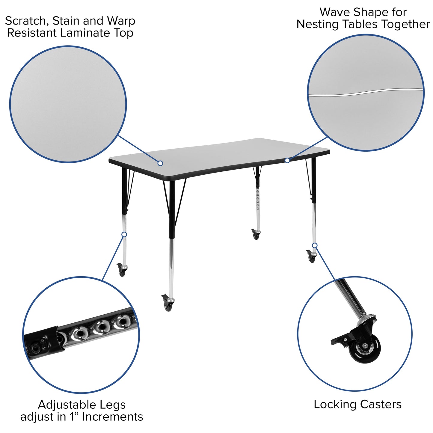 28"Wx48"L Grey Activity Table XU-A3048-CON-GY-T-A-CAS-GG