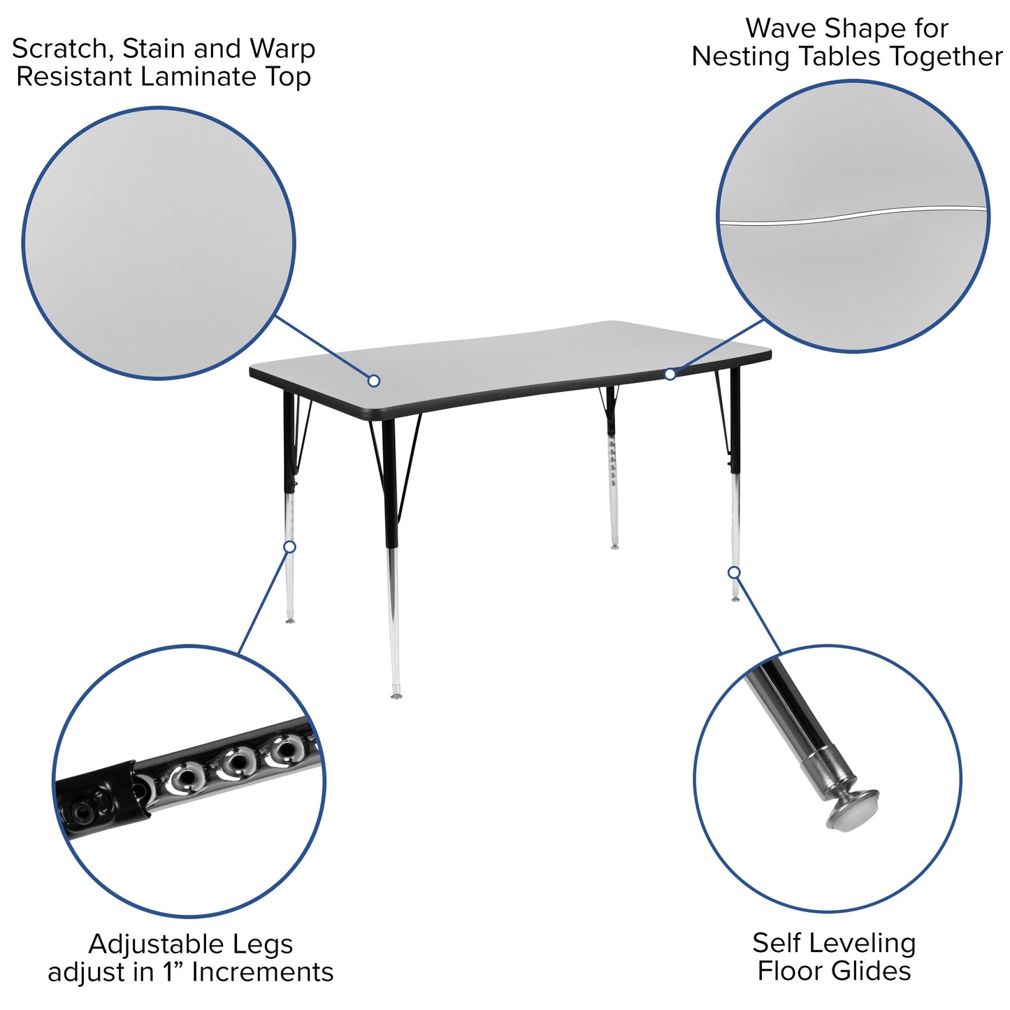 28"Wx48"L Grey Activity Table XU-A3048-CON-GY-T-A-GG