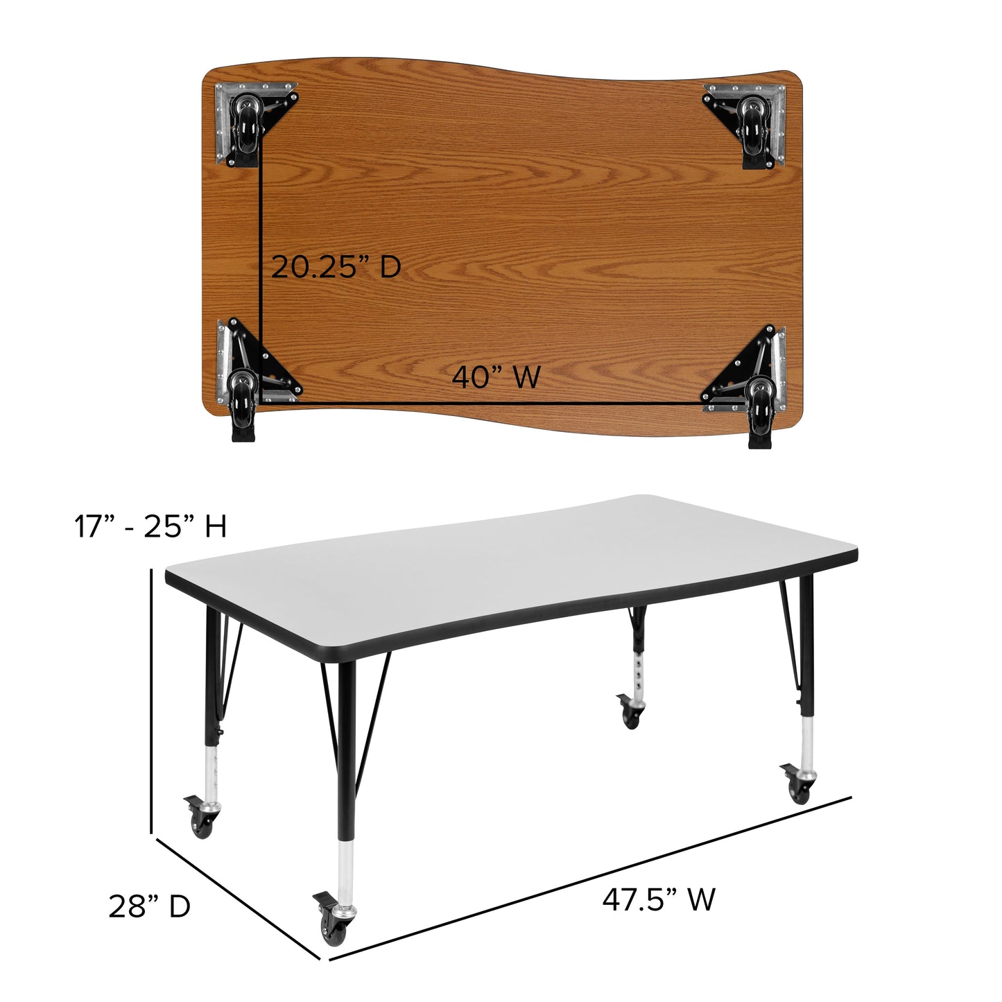 28"Wx48"L Grey Activity Table XU-A3048-CON-GY-T-P-CAS-GG