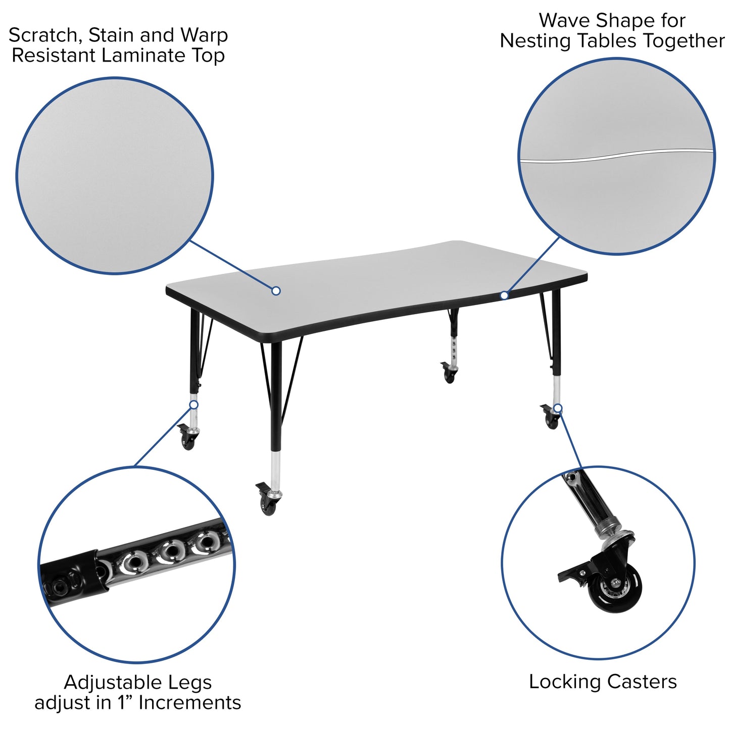 28"Wx48"L Grey Activity Table XU-A3048-CON-GY-T-P-CAS-GG