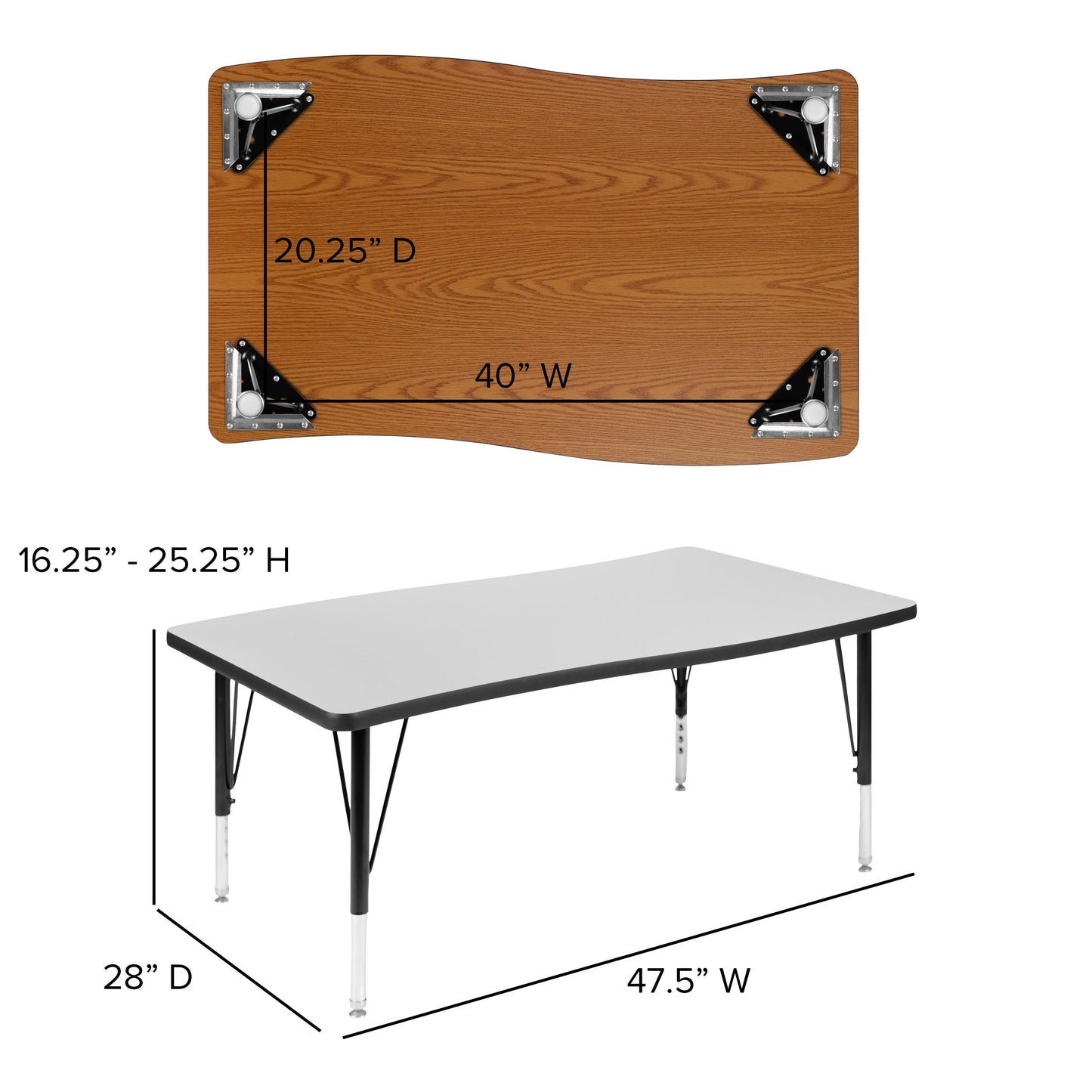 28"Wx48"L Grey Activity Table XU-A3048-CON-GY-T-P-GG