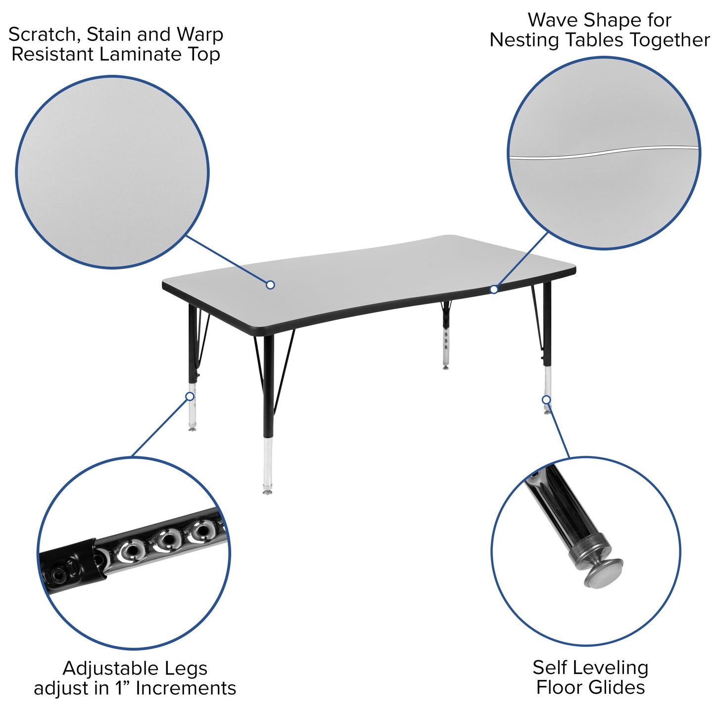 28"Wx48"L Grey Activity Table XU-A3048-CON-GY-T-P-GG