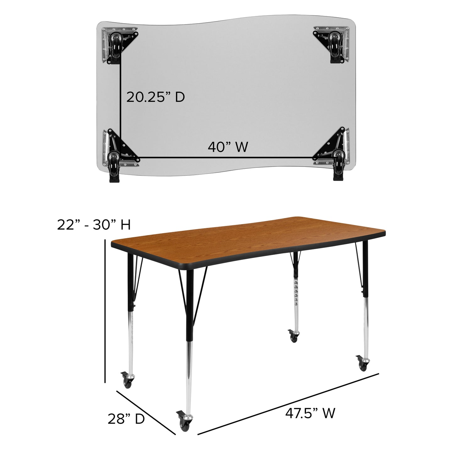 28"W x 48"L Oak Activity Table XU-A3048-CON-OAK-T-A-CAS-GG