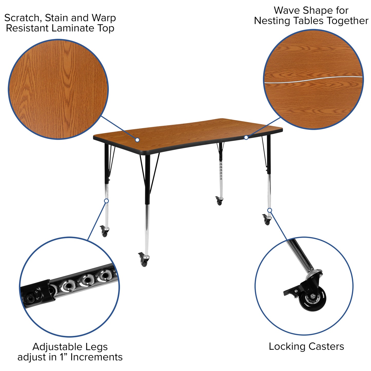 28"W x 48"L Oak Activity Table XU-A3048-CON-OAK-T-A-CAS-GG