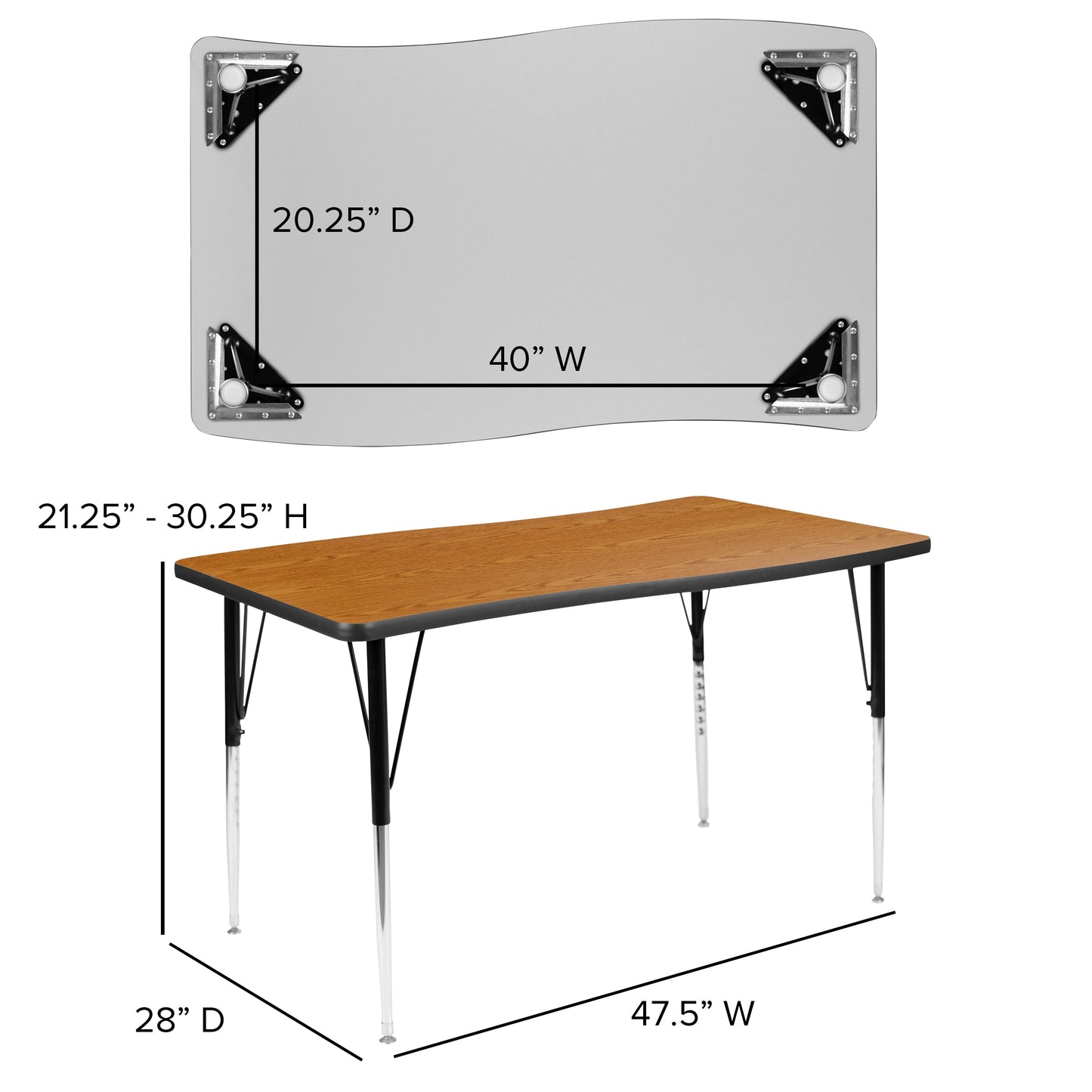 28"W x 48"L Oak Activity Table XU-A3048-CON-OAK-T-A-GG