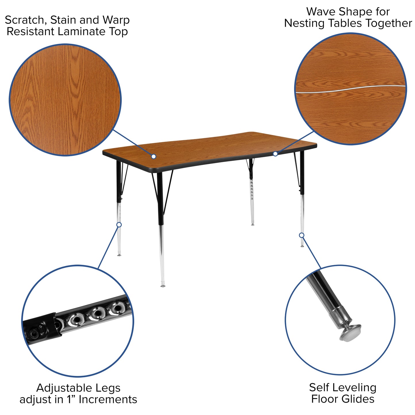 28"W x 48"L Oak Activity Table XU-A3048-CON-OAK-T-A-GG