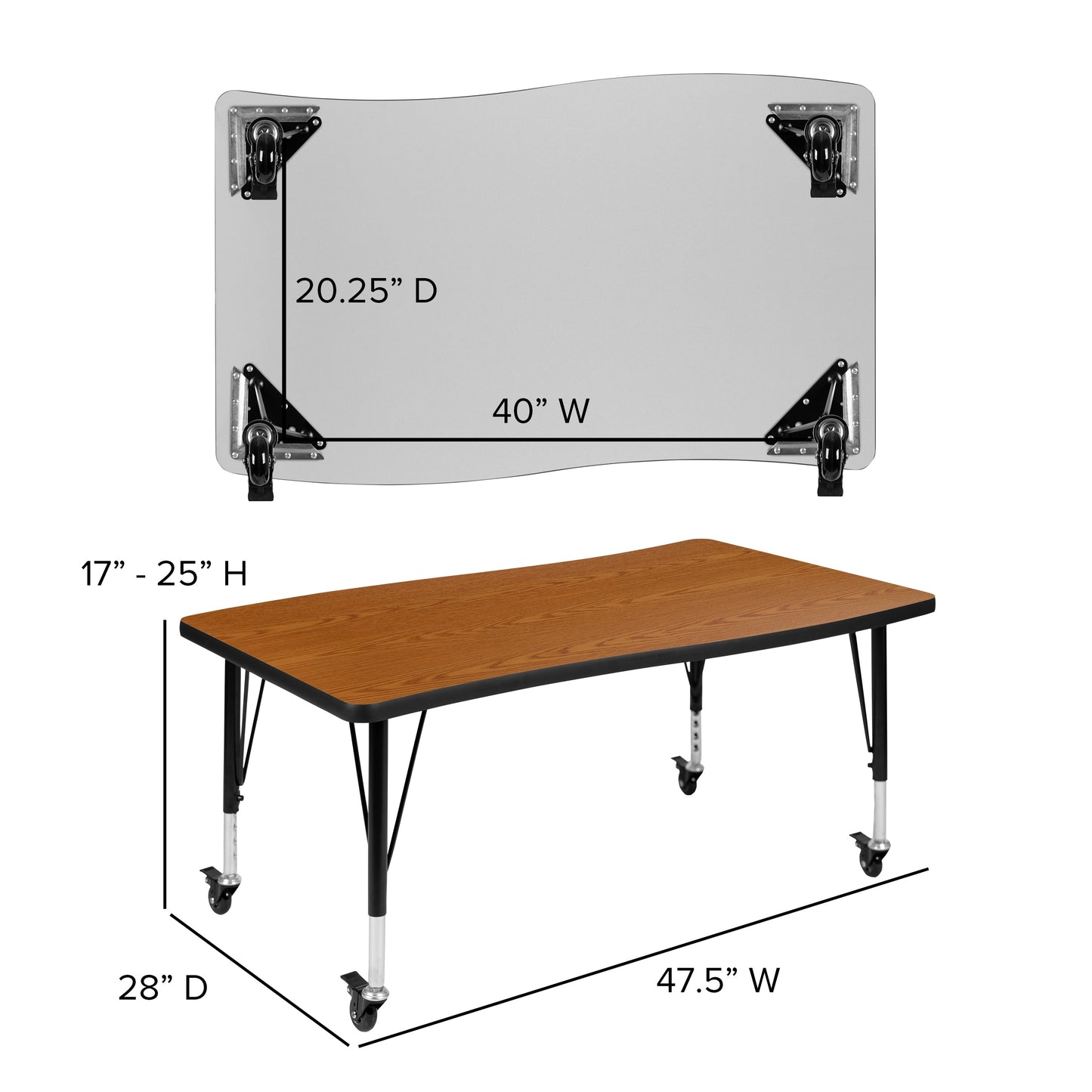 28"W x 48"L Oak Activity Table XU-A3048-CON-OAK-T-P-CAS-GG