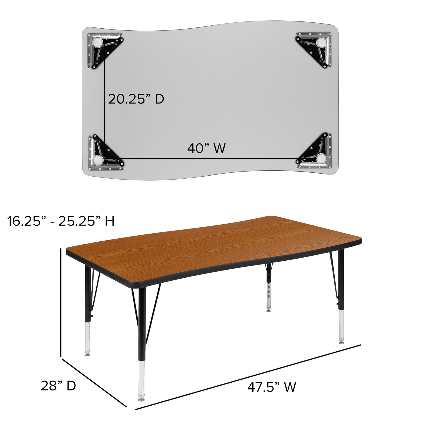 28"W x 48"L Oak Activity Table XU-A3048-CON-OAK-T-P-GG