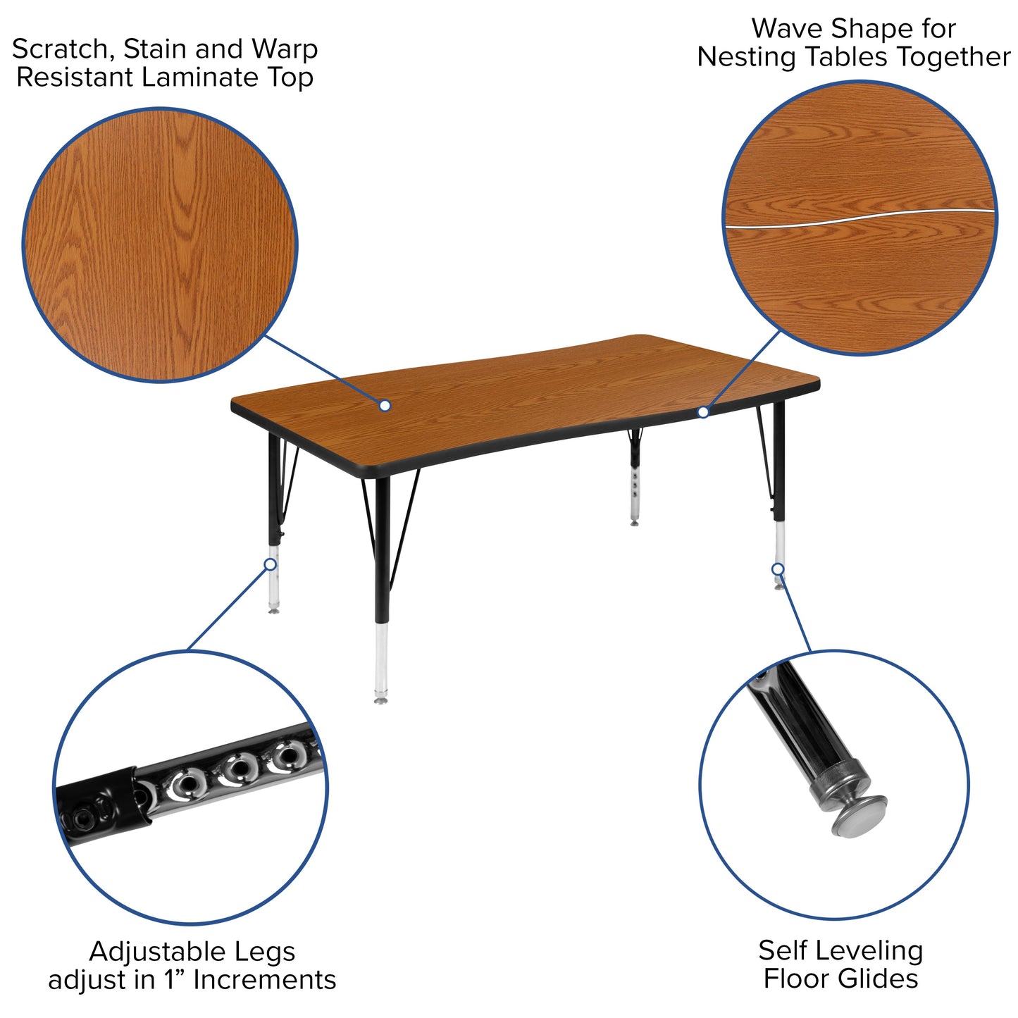 28"W x 48"L Oak Activity Table XU-A3048-CON-OAK-T-P-GG