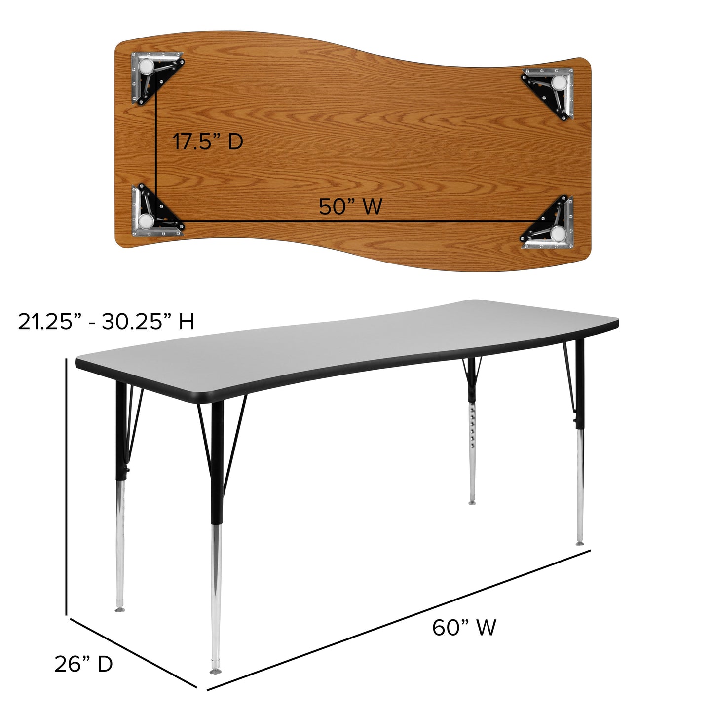 26"Wx60"L Grey Activity Table XU-A3060-CON-GY-T-A-GG