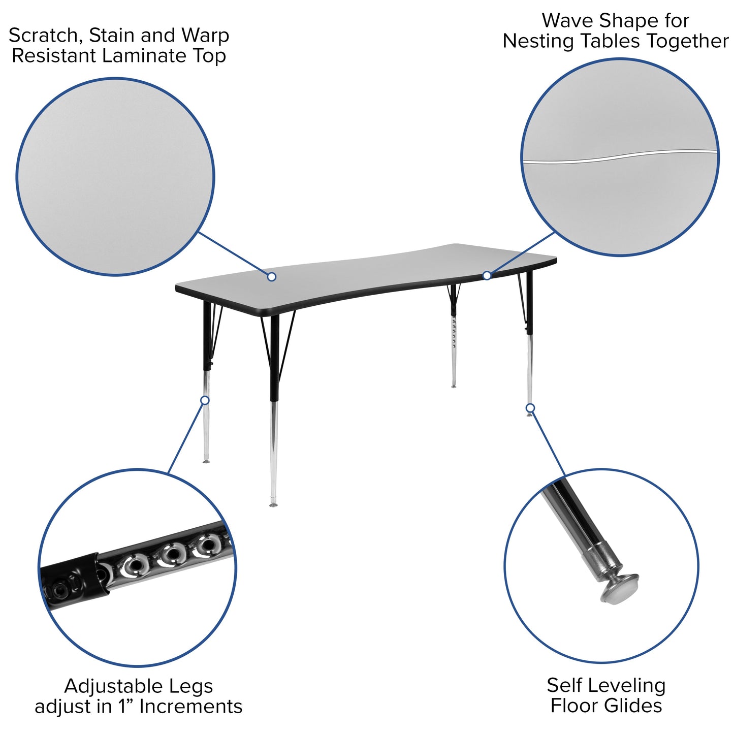 26"Wx60"L Grey Activity Table XU-A3060-CON-GY-T-A-GG