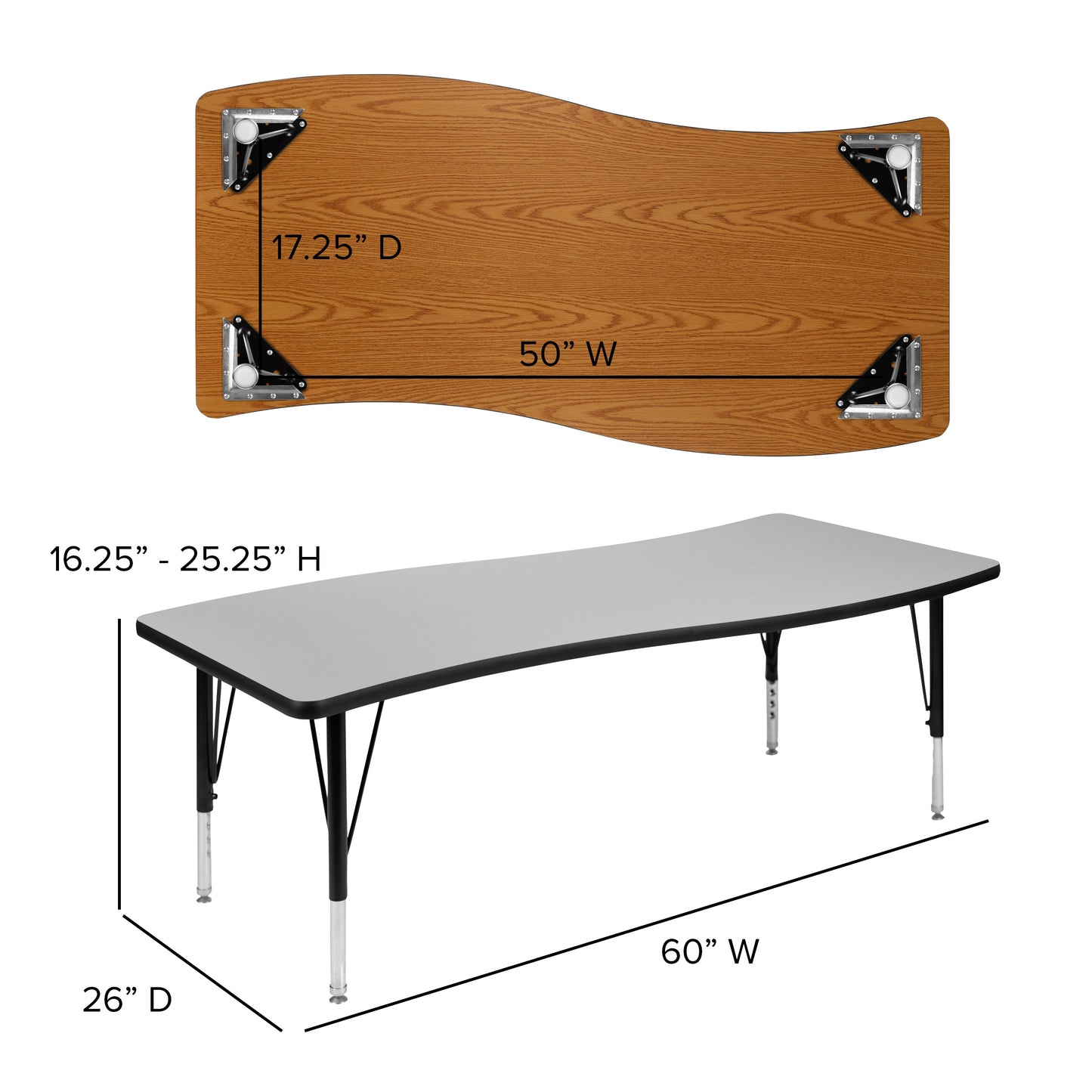 26"Wx60"L Grey Activity Table XU-A3060-CON-GY-T-P-GG