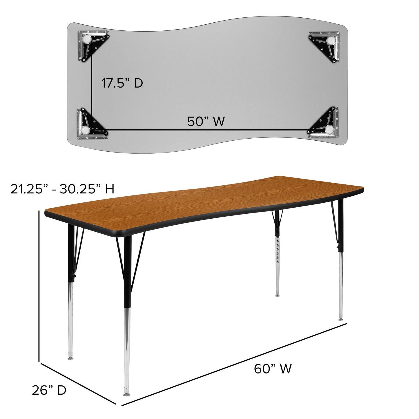 26"W x 60"L Oak Activity Table XU-A3060-CON-OAK-T-A-GG