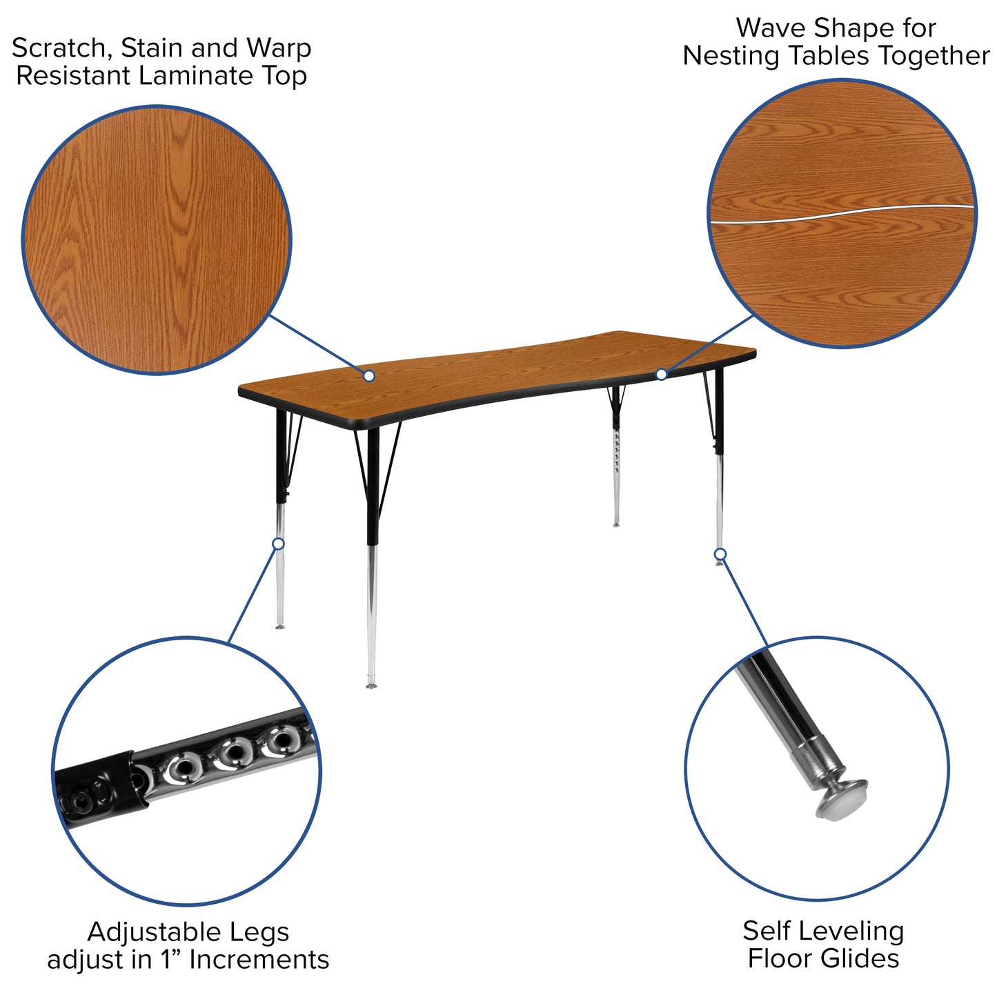 26"W x 60"L Oak Activity Table XU-A3060-CON-OAK-T-A-GG