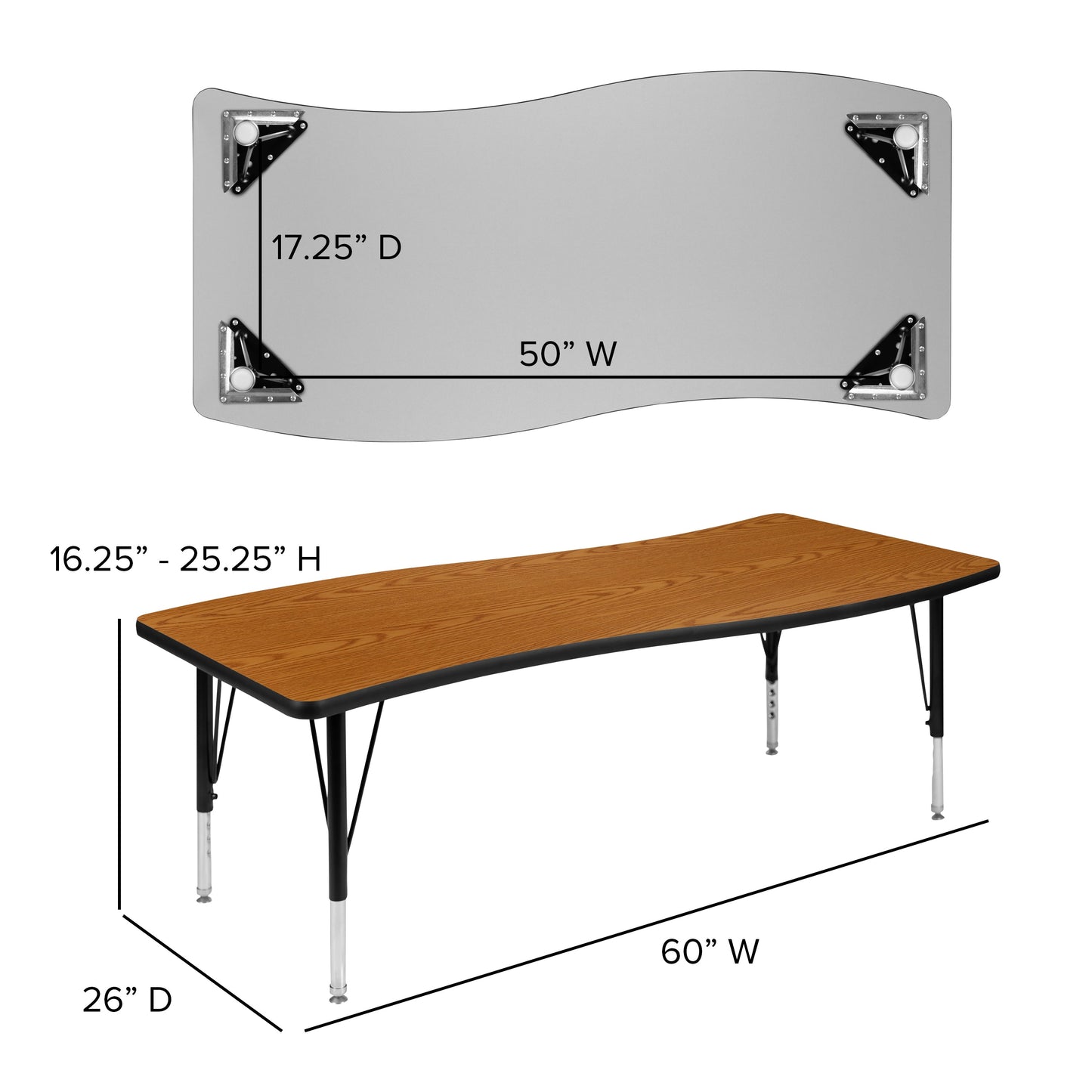 26"W x 60"L Oak Activity Table XU-A3060-CON-OAK-T-P-GG