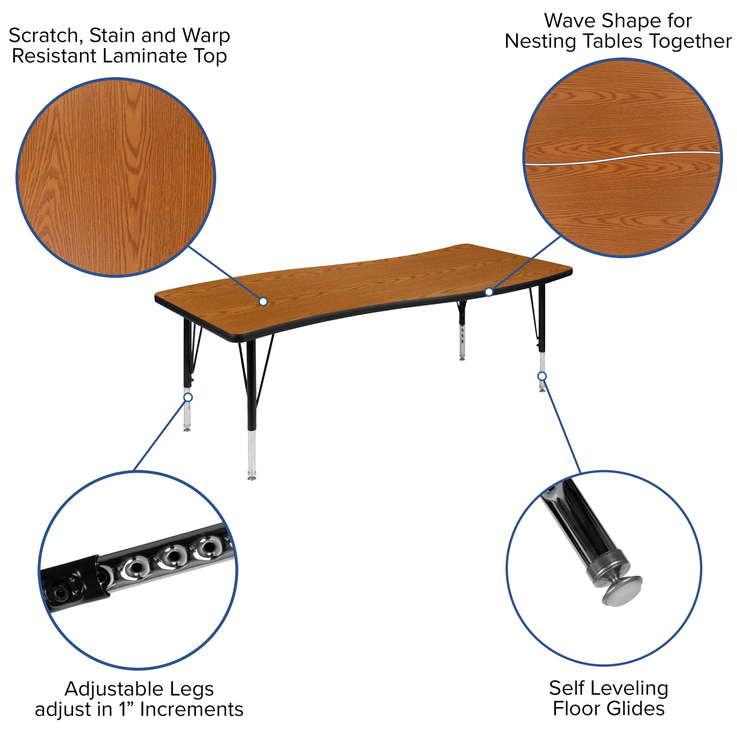 26"W x 60"L Oak Activity Table XU-A3060-CON-OAK-T-P-GG