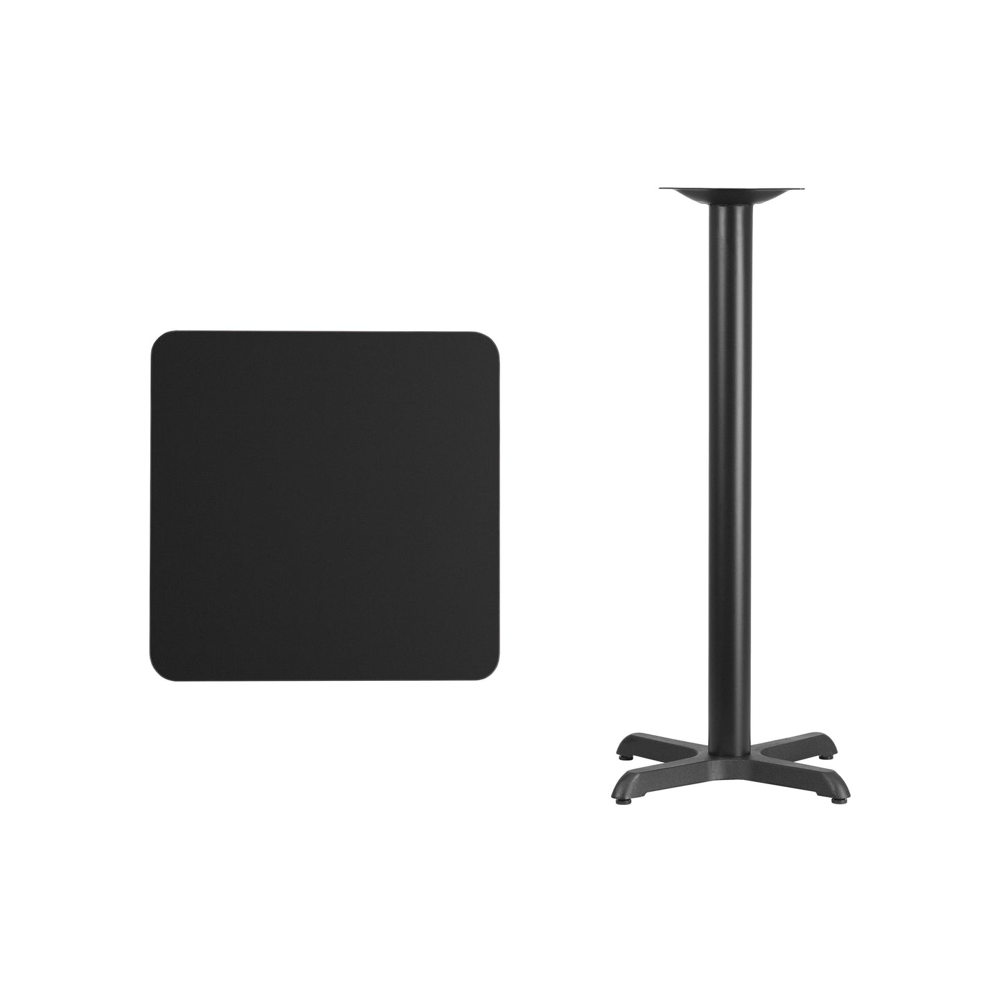 24SQ Black Table-22x22 X-Base XU-BLKTB-2424-T2222B-GG