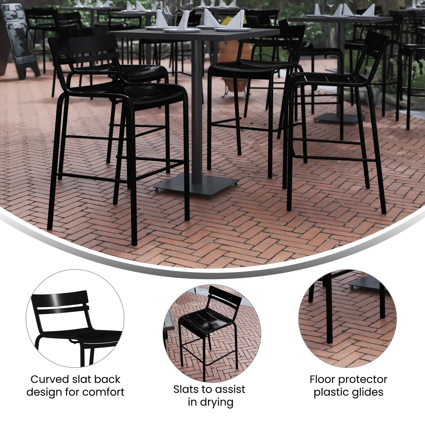 Modern Armless Commercial Grade Indoor/Outdoor Steel Stacking Bar Stool