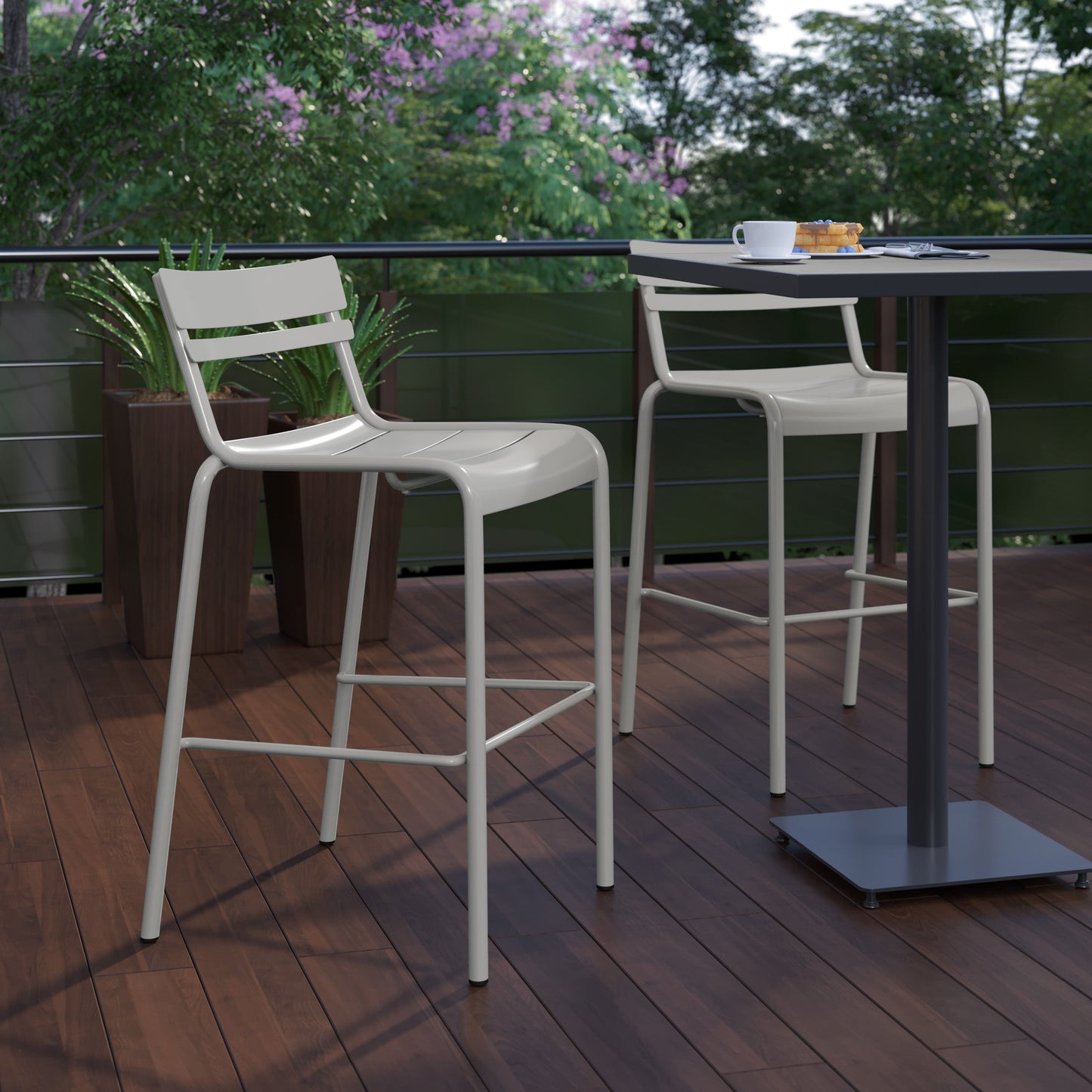 Modern Armless Commercial Grade Indoor/Outdoor Steel Stacking Bar Stool