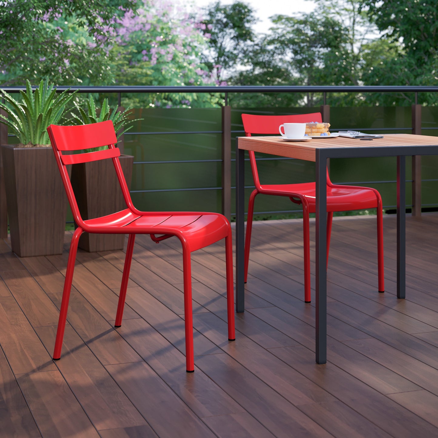 Modern Commercial Grade Indoor/Outdoor Armless Steel Stack Chair