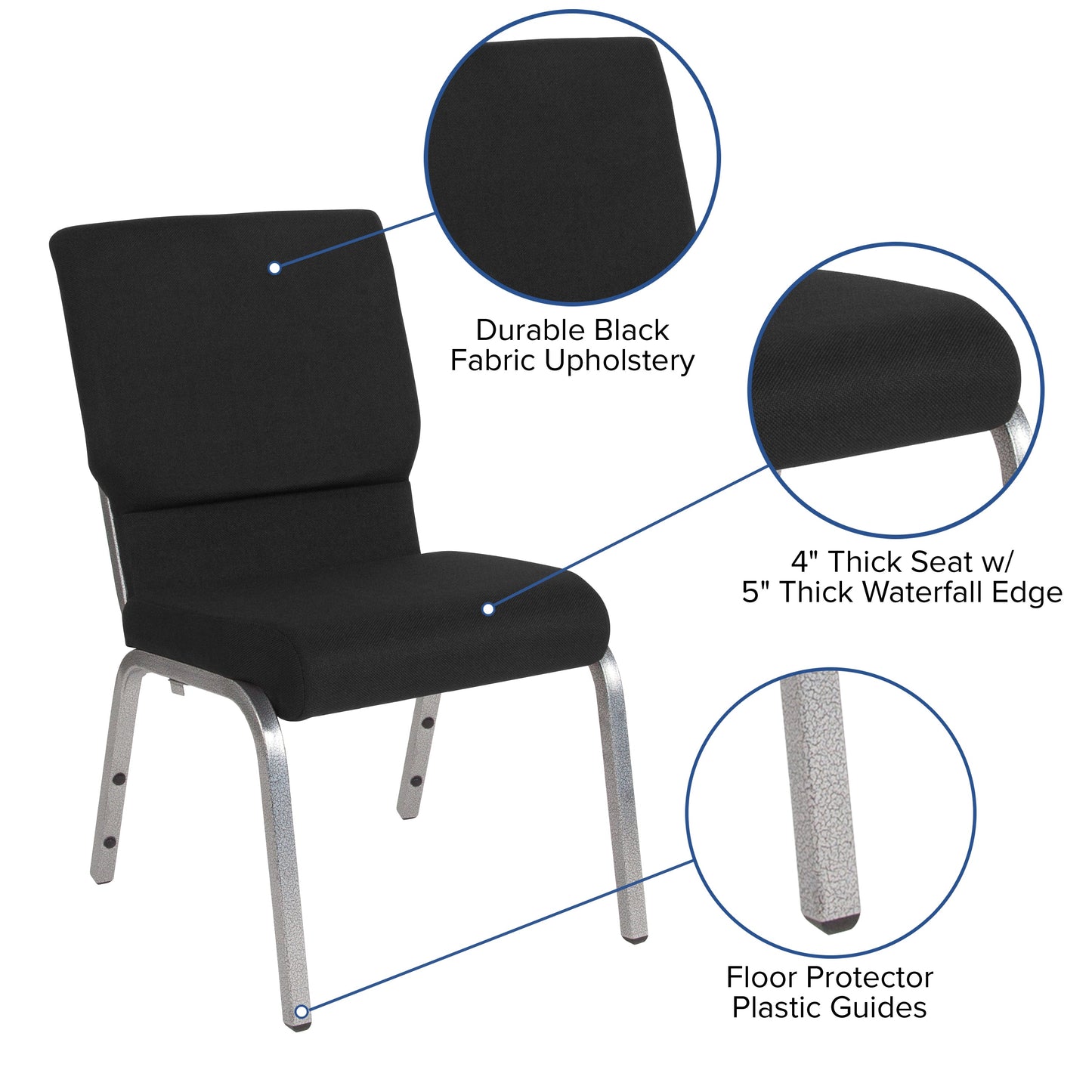 Black Fabric Church Chair XU-CH-60096-BK-SV-GG