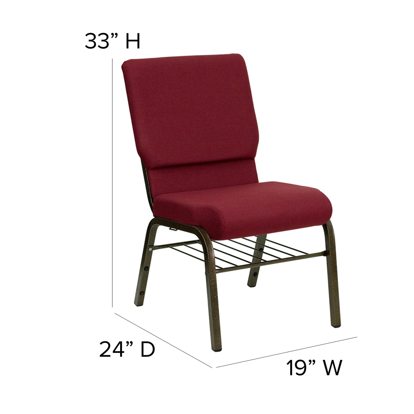 Burgundy Fabric Church Chair XU-CH-60096-BY-BAS-GG