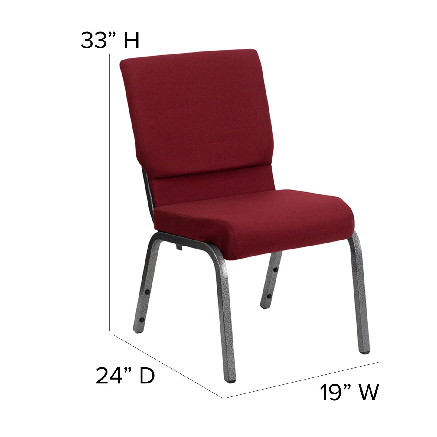 Burgundy Fabric Church Chair XU-CH-60096-BY-SILV-GG