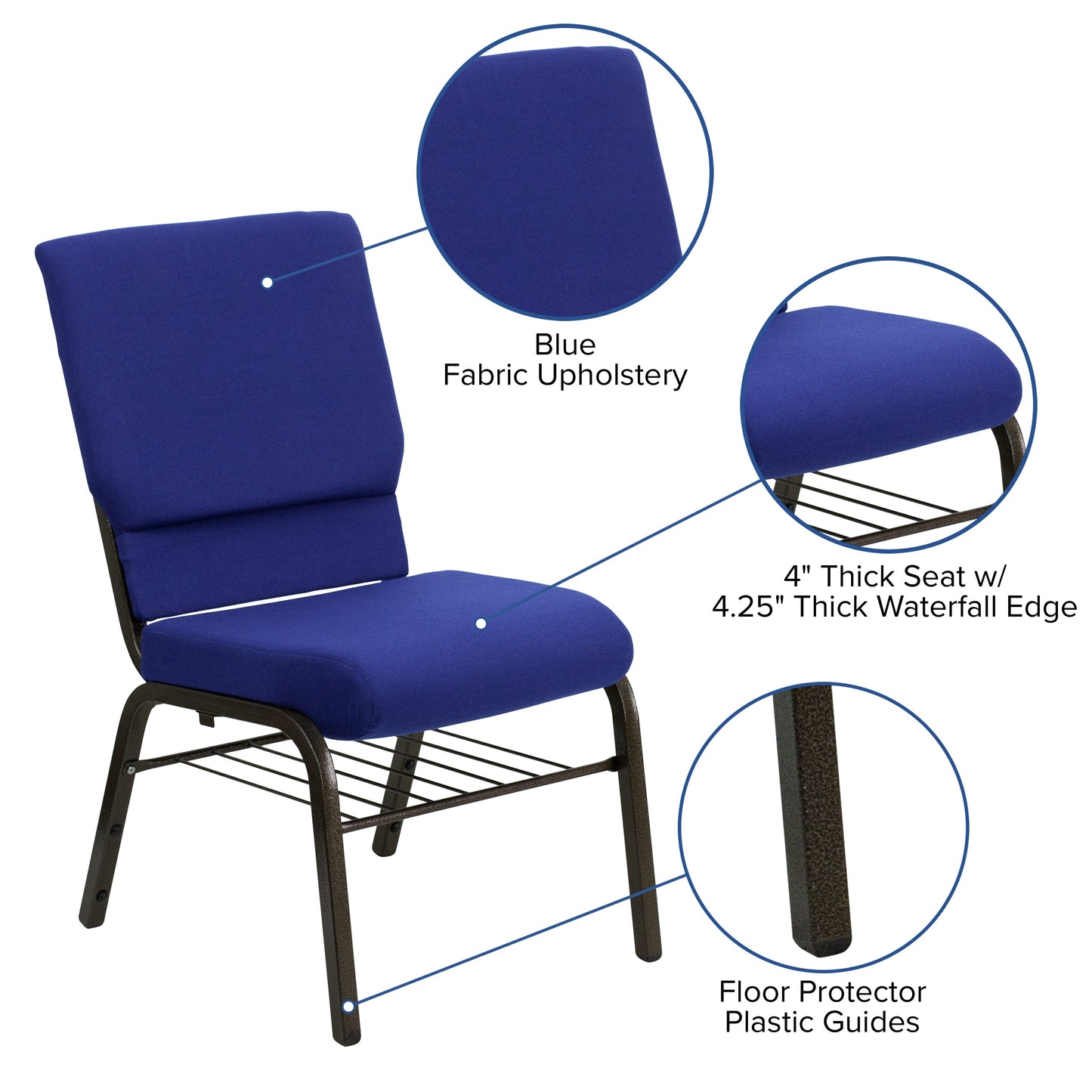 Blue Fabric Church Chair XU-CH-60096-NVY-BAS-GG