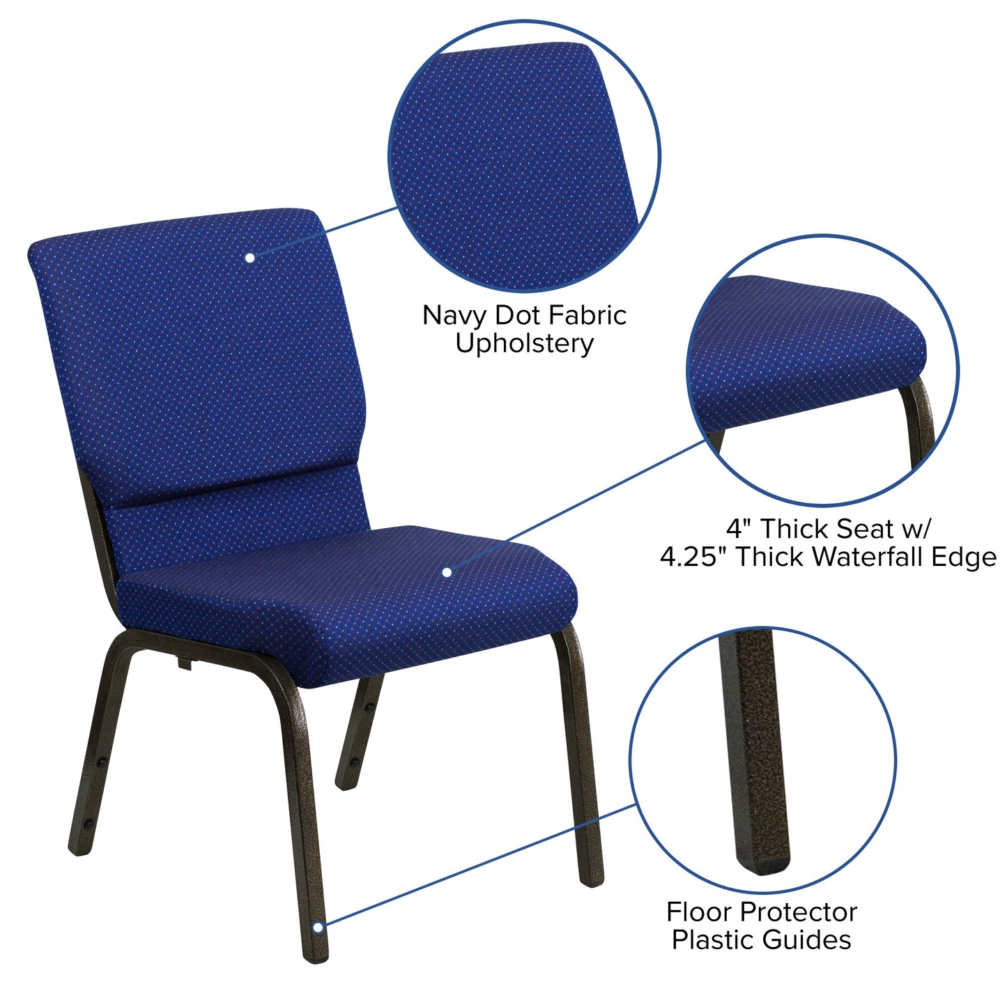 Blue Fabric Church Chair XU-CH-60096-NVY-DOT-GG