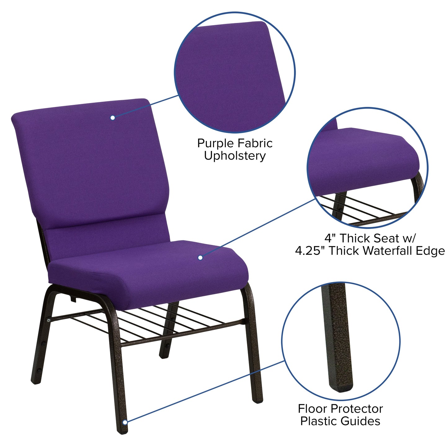 Purple Fabric Church Chair XU-CH-60096-PU-BAS-GG