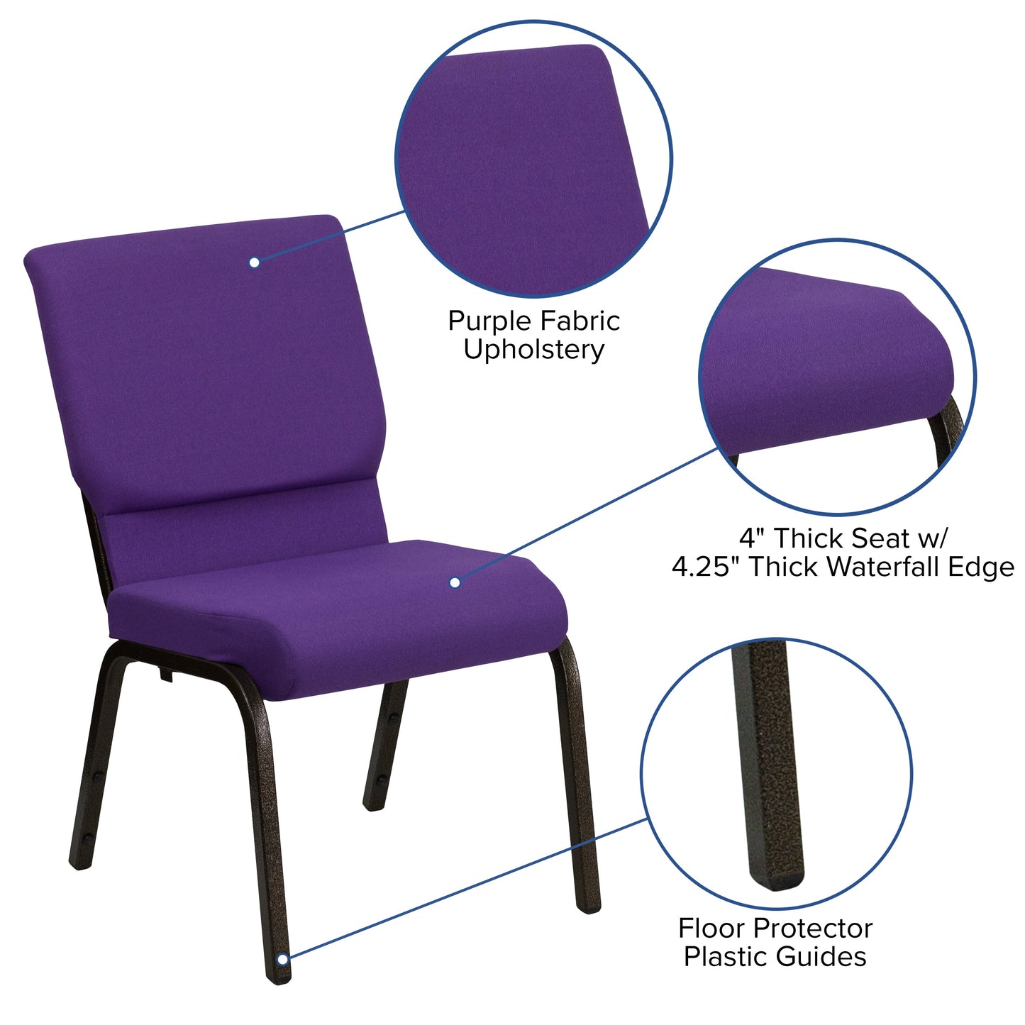 Purple Fabric Church Chair XU-CH-60096-PU-GG