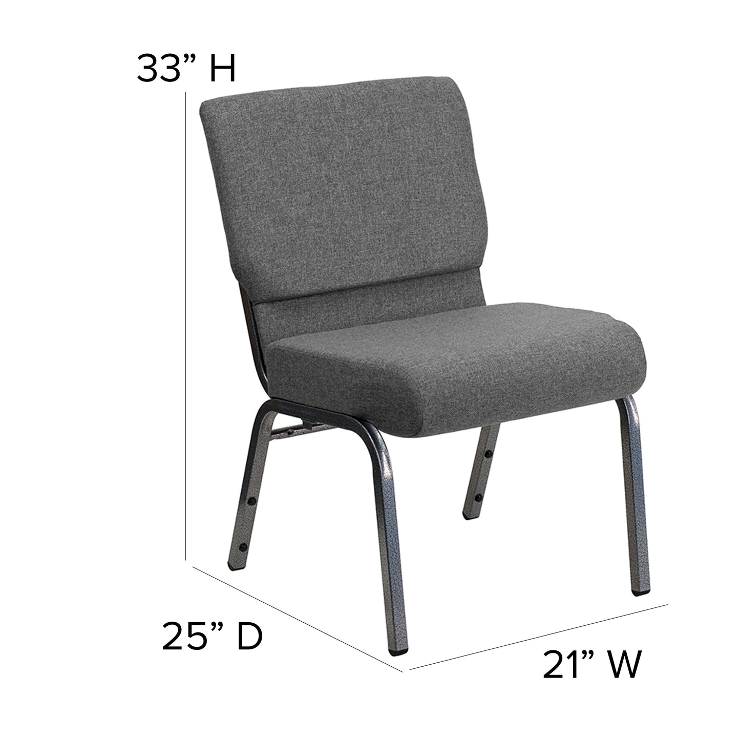 Gray Fabric Church Chair XU-CH0221-GY-SV-GG