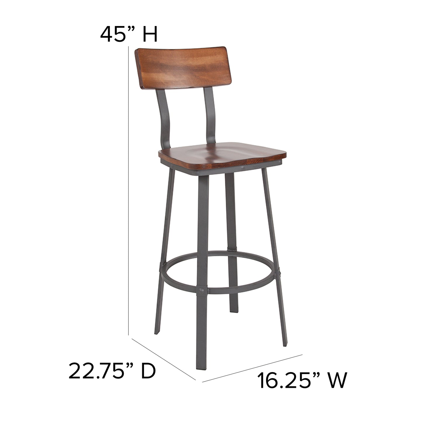 Walnut/Gray Metal Barstool XU-DG-60582B-GG