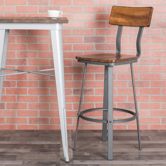 Walnut/Gray Metal Barstool XU-DG-60582B-GG