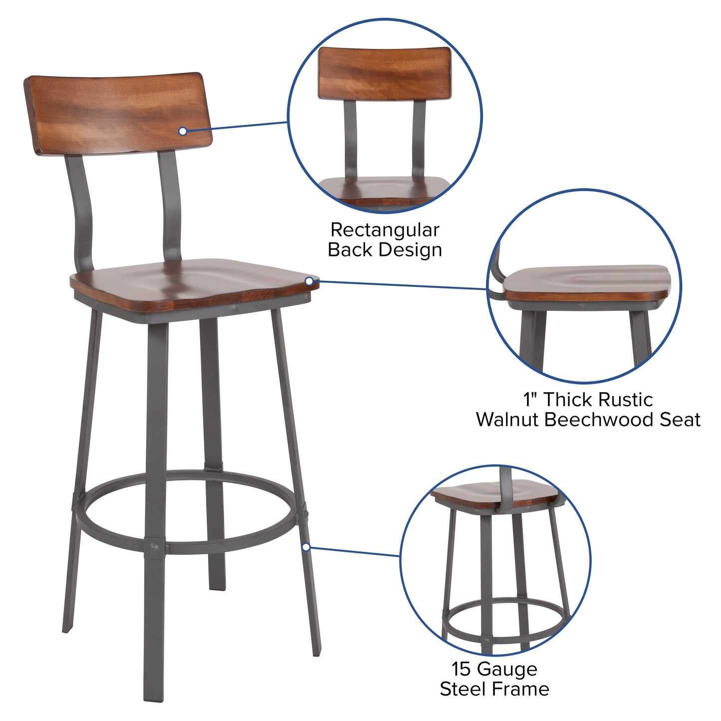 Walnut/Gray Metal Barstool XU-DG-60582B-GG