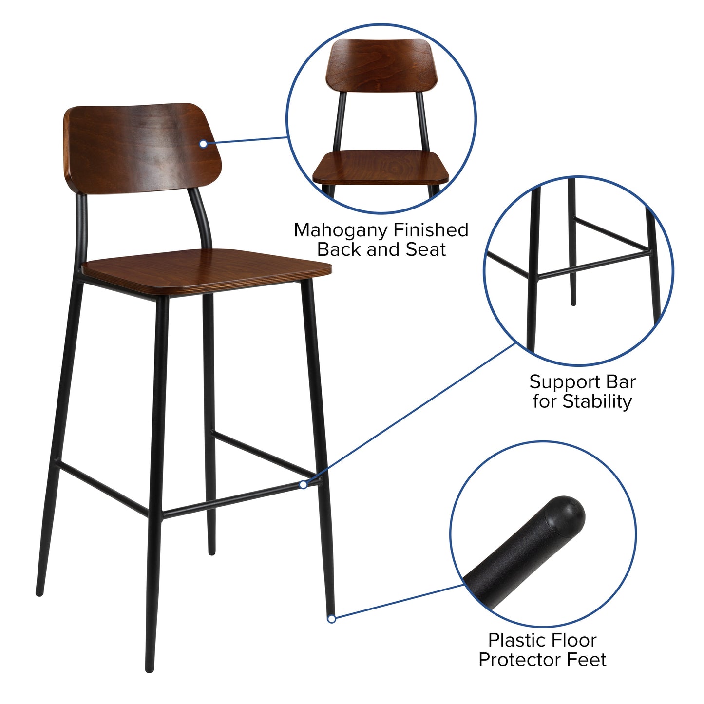 Industrial Rustic Barstool XU-DG-60725B-GG