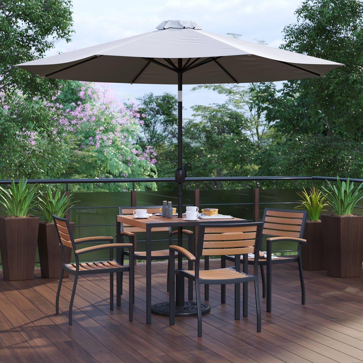 Table-4 Chairs-Umbrella & Base XU-DG-810060064-UB19BGY-GG