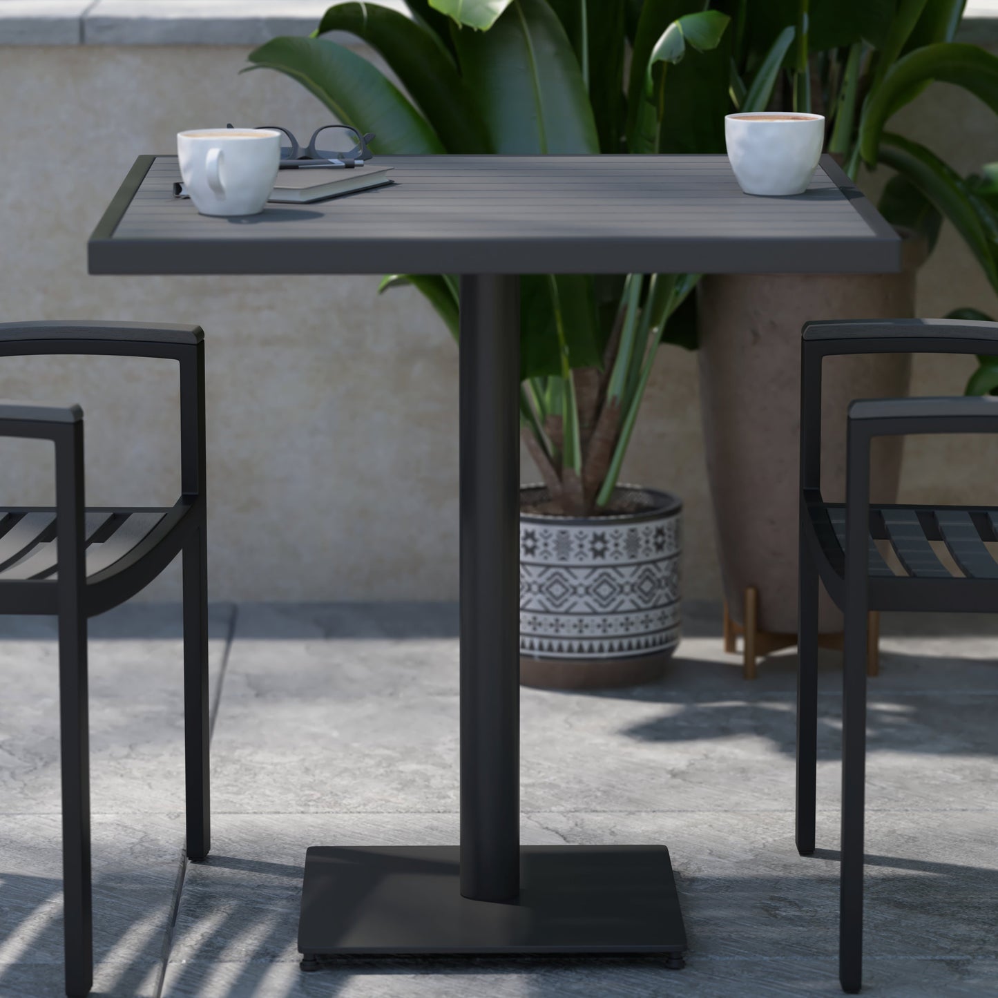 Gray Outdoor Faux Teak Table XU-DG-HW1045-GY-GG