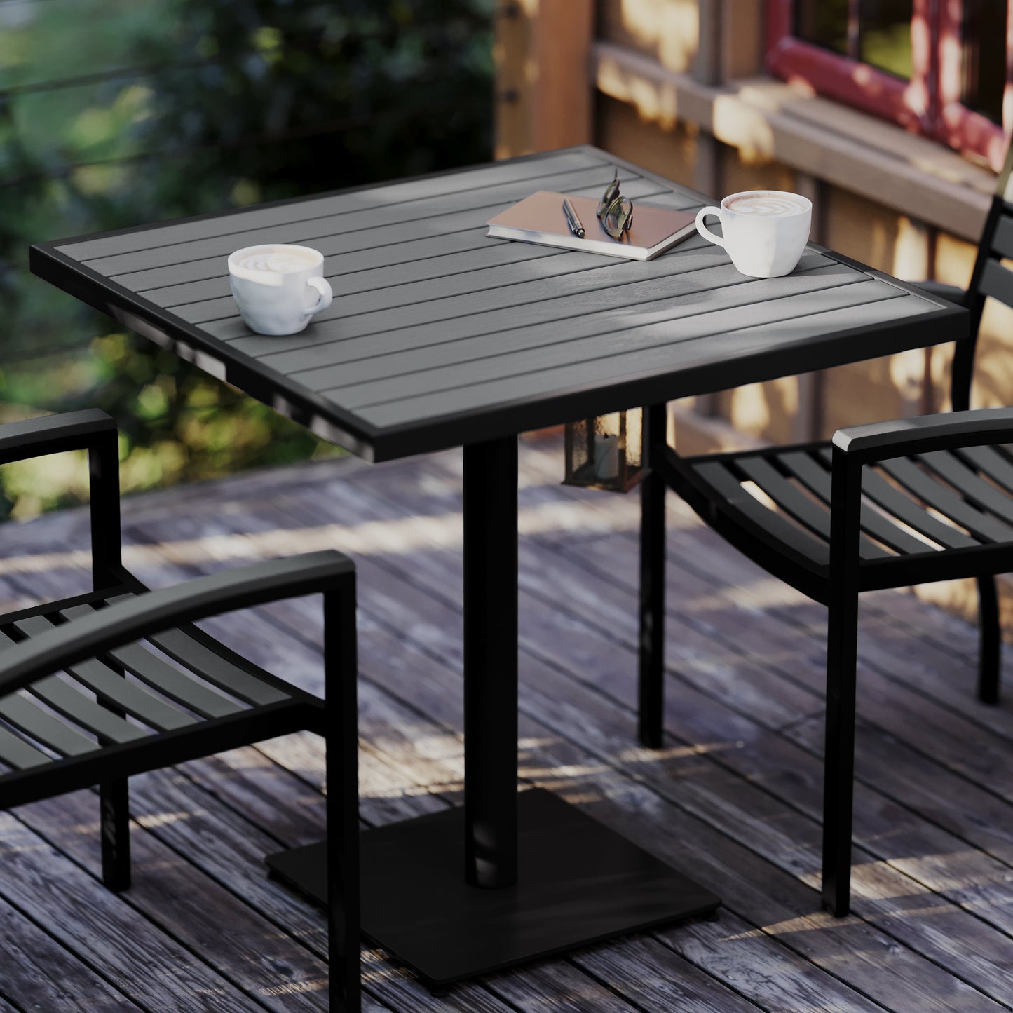 Gray Outdoor Faux Teak Table XU-DG-HW1045-GY-GG