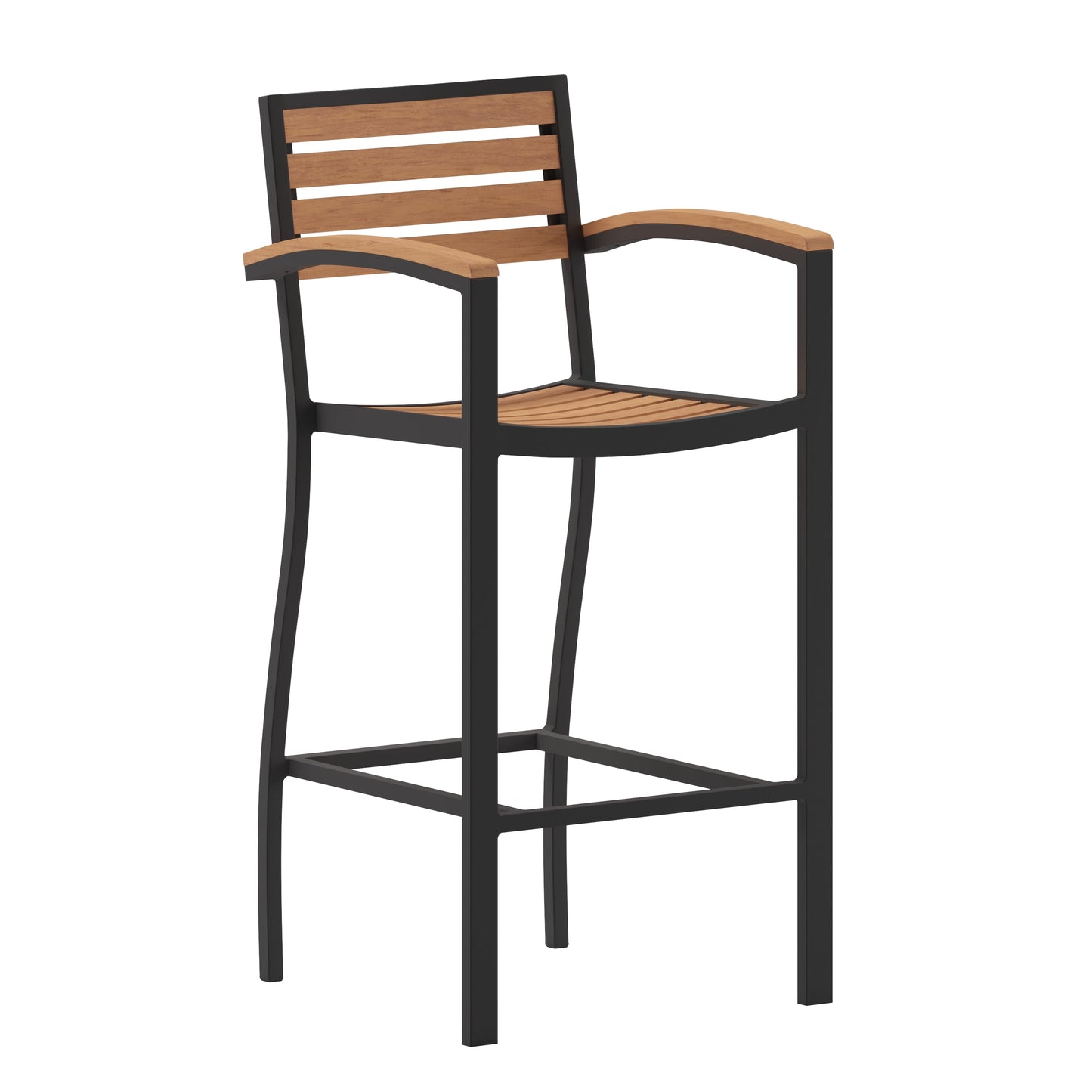 Faux Teak Bar Stool with Arms XU-DG-HW6036B-ARM-GG