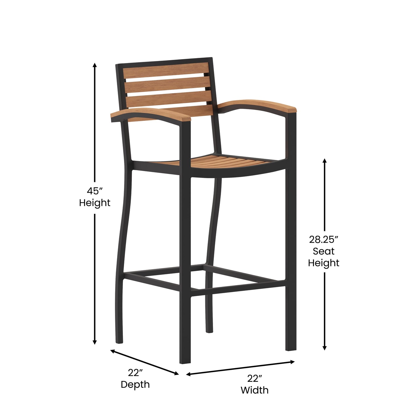 Faux Teak Bar Stool with Arms XU-DG-HW6036B-ARM-GG