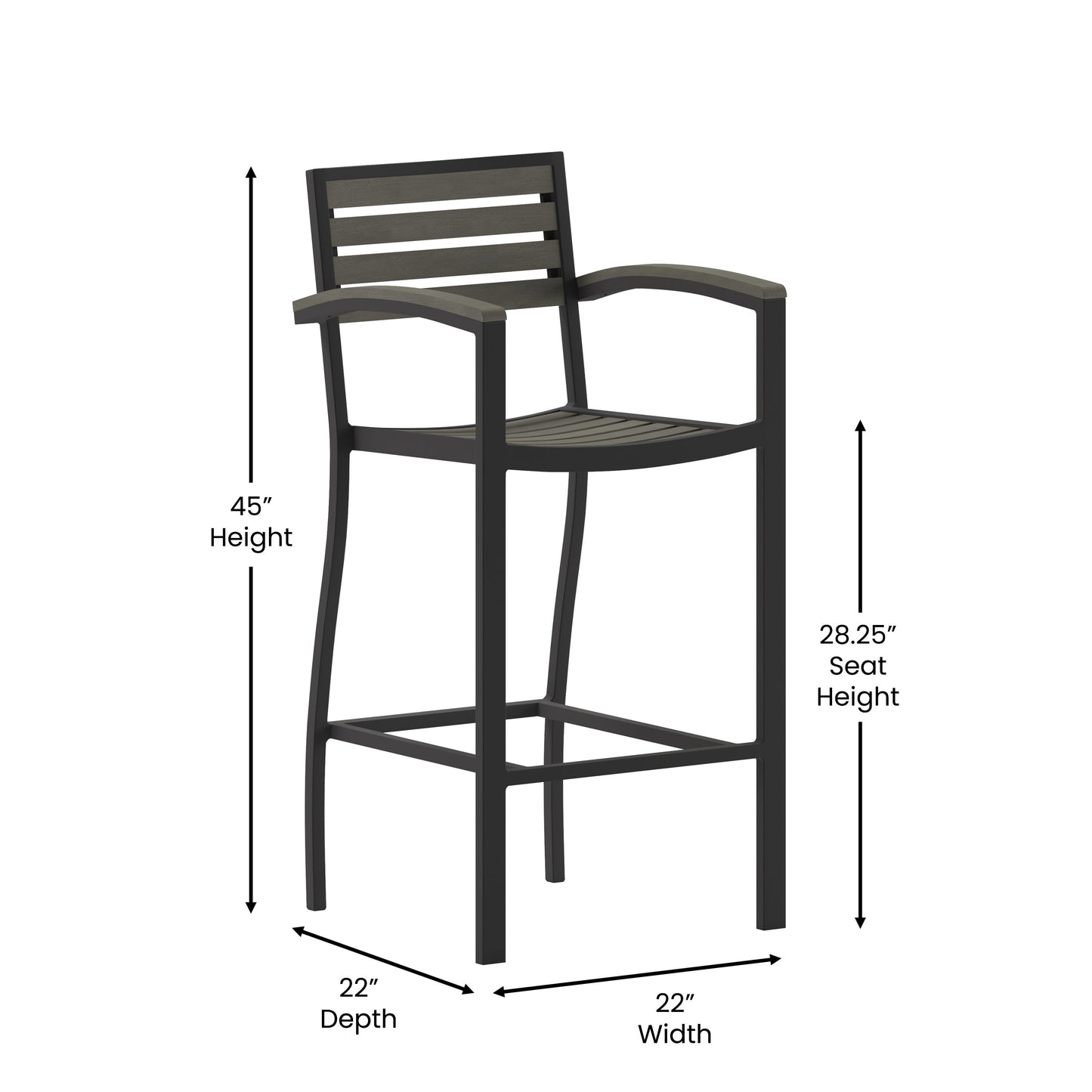 Gray Wash Bar Stool with Arms XU-DG-HW6036B-ARM-GY-GG