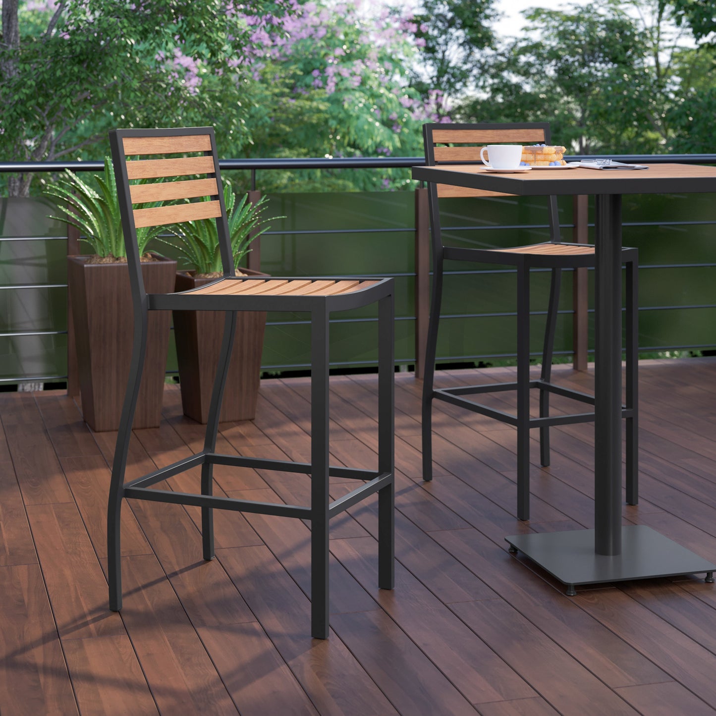 Faux Teak Patio Bar Stool XU-DG-HW6036B-GG