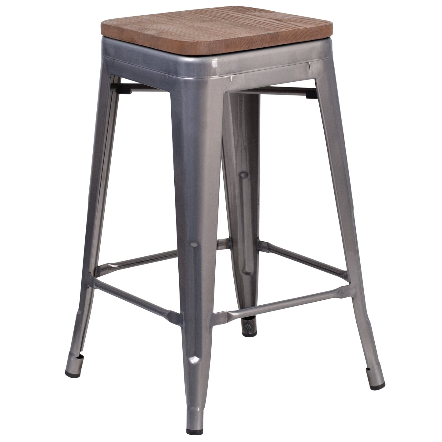 24" Clear Backless Metal Stool XU-DG-TP0004-24-WD-GG