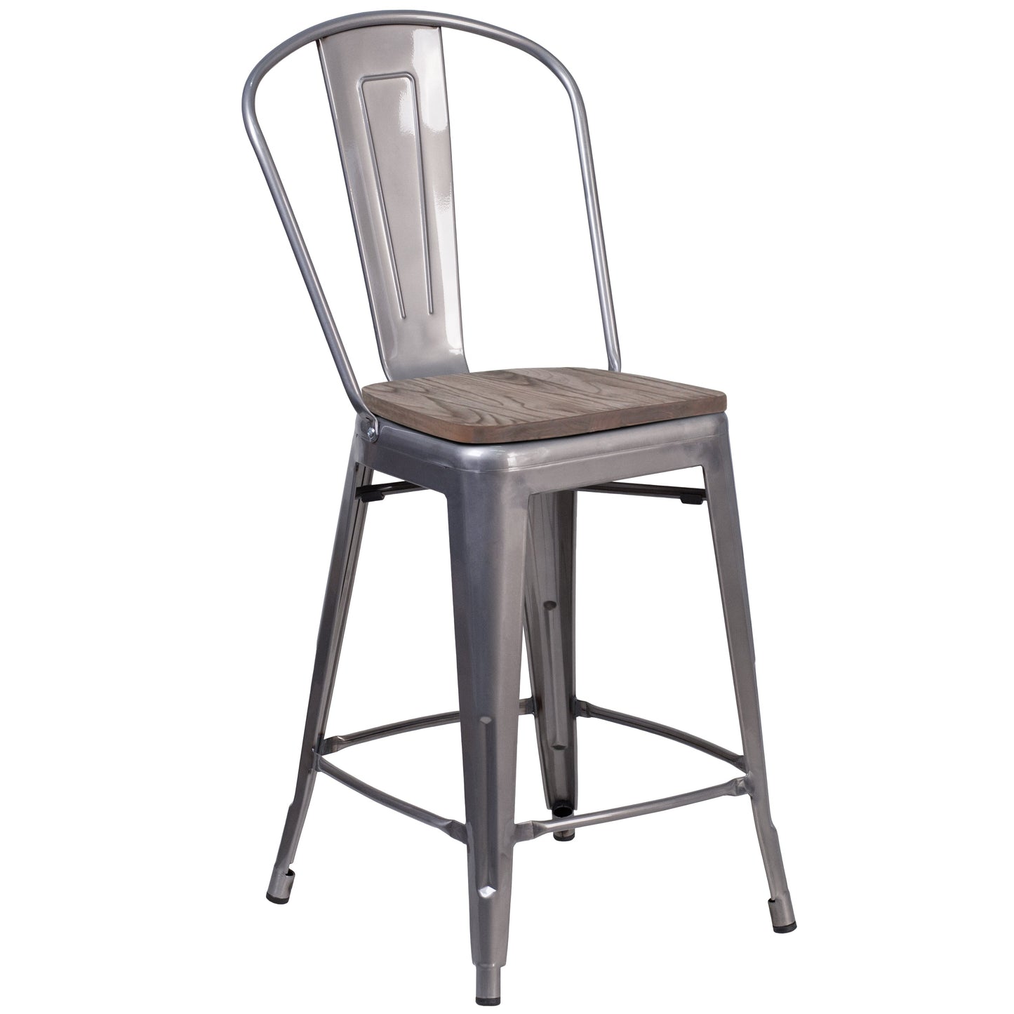 24" Clear Metal Counter Stool XU-DG-TP001B-24-WD-GG