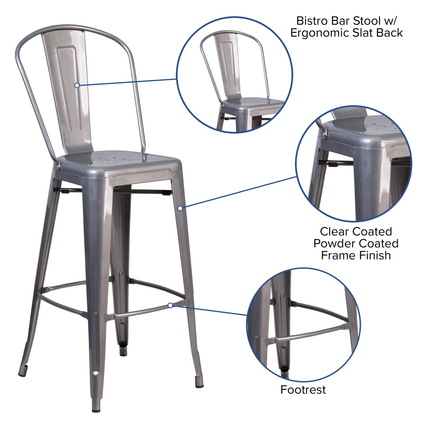 30" Clear Metal Indoor Stool XU-DG-TP001B-30-GG