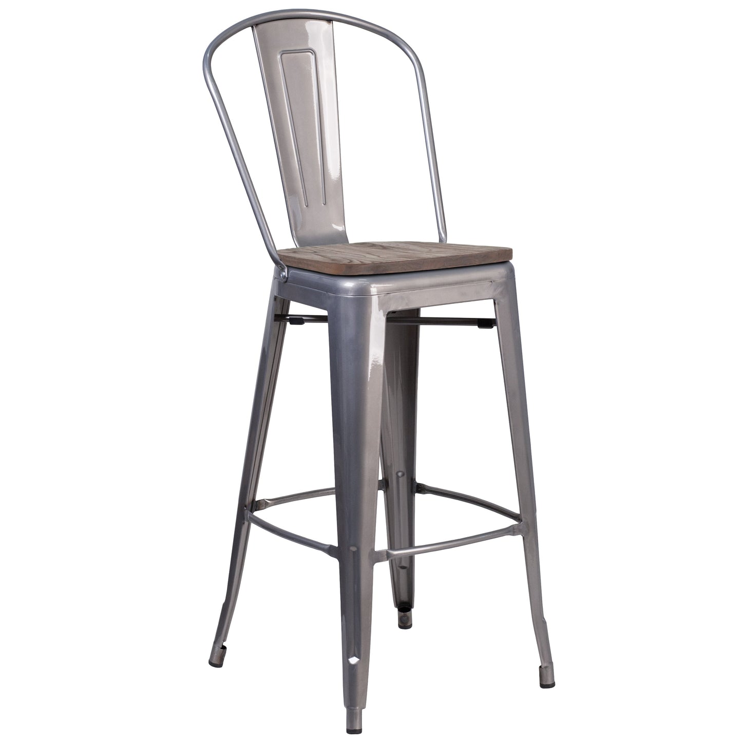 30" Clear Metal Barstool XU-DG-TP001B-30-WD-GG