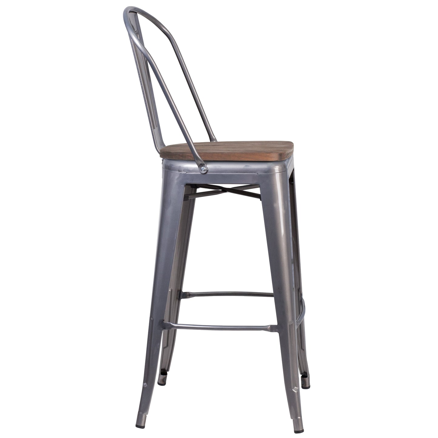 30" Clear Metal Barstool XU-DG-TP001B-30-WD-GG