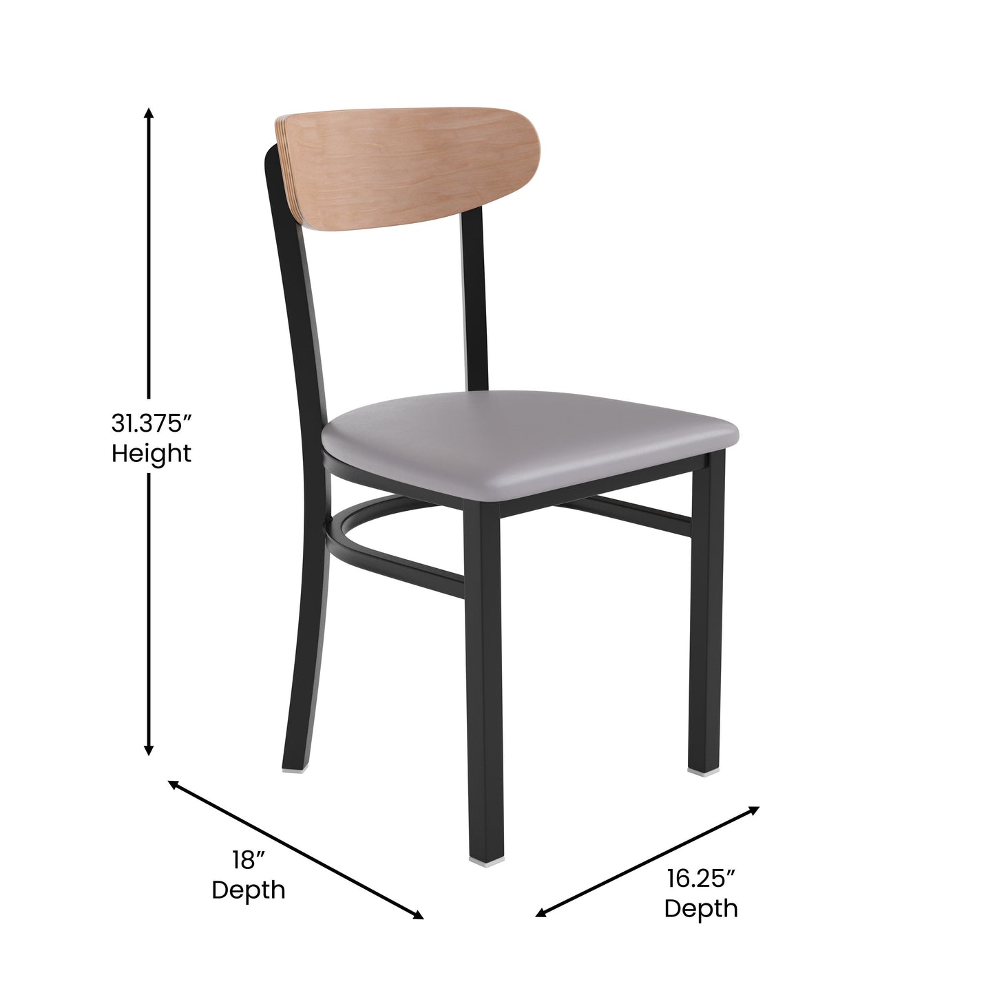 Commercial Dining Chair with Vinyl Upholstered Seat and Wood Boomerang Back