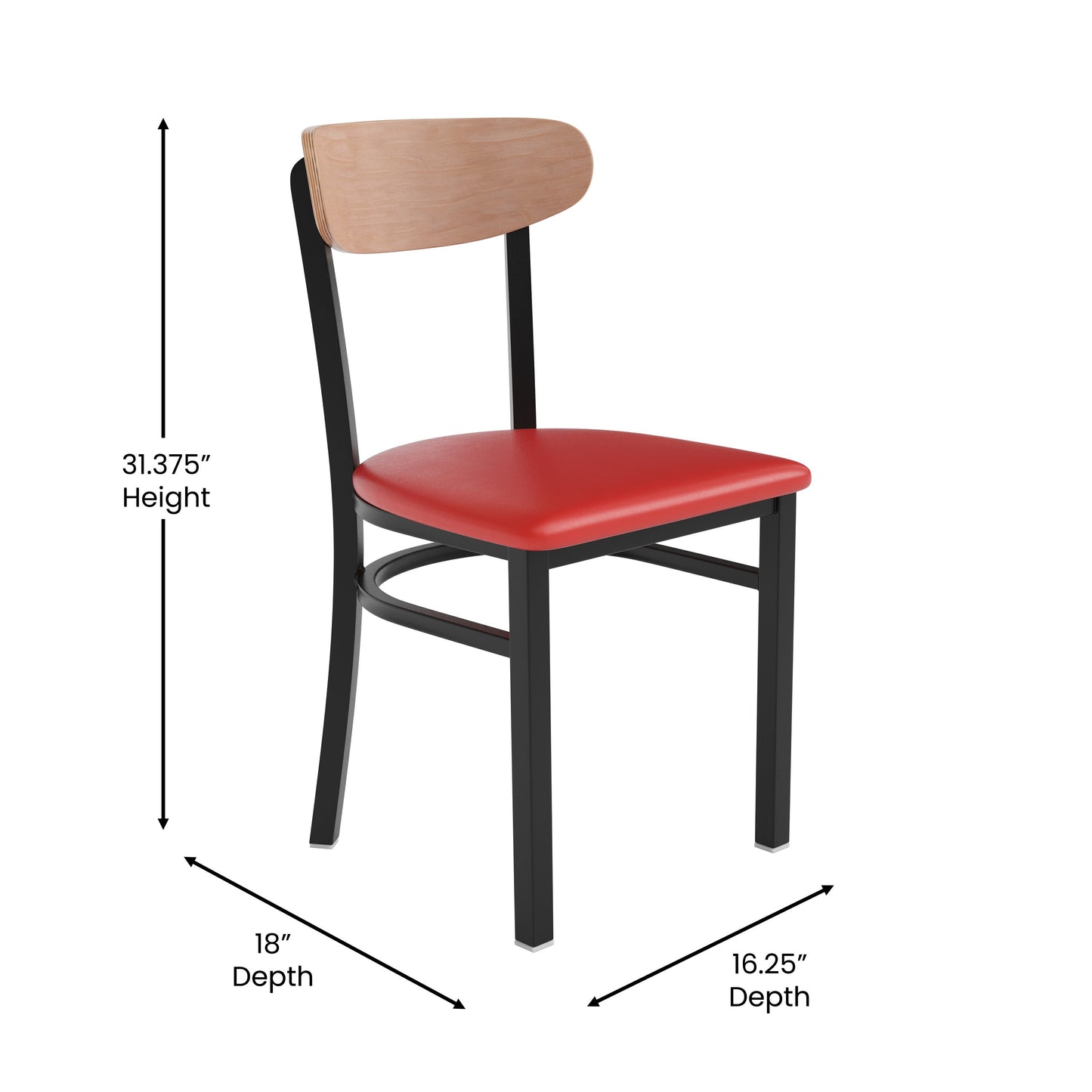 Commercial Dining Chair with Vinyl Upholstered Seat and Wood Boomerang Back